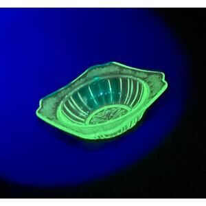 Depression Era Green Uranium Glass dessert bowl, Adam Pattern - Glows in UV!